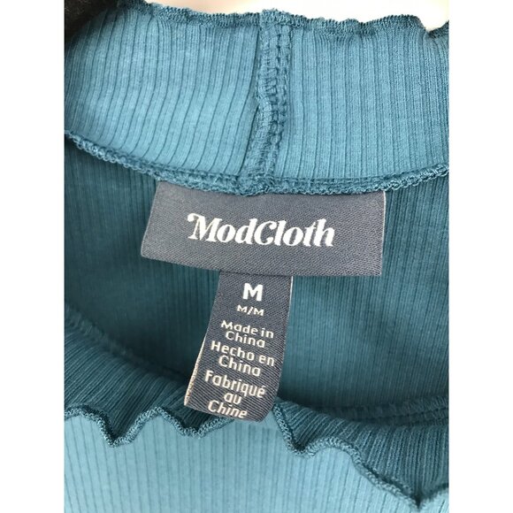 Modcloth Ribbed Mock Turtleneck Blue Medium - Picture 3 of 5